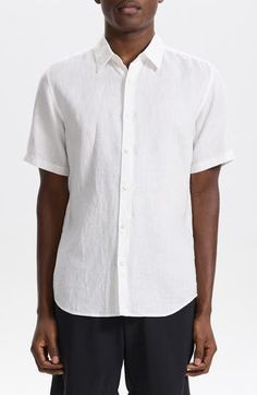 Lightweight and airy, this shirt cut from slightly rumpled linen makes a great choice for looking smart and staying comfortable on warm days. 29" length; 41" chest (size Medium) Spread collar Short sleeves 100% linen Dry clean or machine wash, tumble dry Imported Fragrance Design, Nordstrom Store, Cut Shirts, Styling Tools, Chest Size, Kids Boys, Button Up Shirts, Top Shirt, Button Up