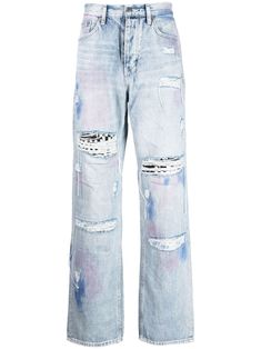 light blue cotton ripped detailing low-rise belt loops front button and zip fastening straight leg classic five pockets Butterfly Stomach, Comfortable Summer Outfits, Ksubi Jeans, Jeans Street Style, Denim Crafts, Mood Board Fashion, Light Wash Jeans, Kpop Outfits, Wash Jeans