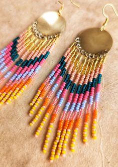 Kiss the Rainbow 2.0 | Beaded Earrings | Moon & Milk Moon Milk, Bright Color Palette, Earrings Moon, Bohemian Vibes, Color Palette Bright, Rainbow Beads, Bohemian Chic, Raw Brass, Bright Color