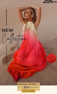 Gradient Color Halter Neck Backless Maxi Dress Spring Maxi Dress For Night Out, Spring Summer Maxi Dress For Night Out, Casual Evening Dresses For Beach Season, Backless Red Maxi Dress For Summer, Trendy Red Summer Maxi Dress, Trendy Red Maxi Dress For Summer, Non-stretch Summer Evening Maxi Dress, Red Summer Maxi Dress For Evening, Chic Red Maxi Dress For Beach Season