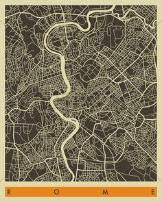 a map of the city of rome, italy in brown and orange with an orange border