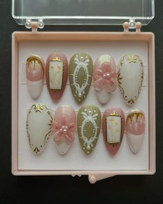 @ cjgdnails on ig Cottage Nails, Cottage Core Nails, Ornate Nails, Bridgerton Nails, Cottagecore Nails, Fairy Cottage Core, Korean Nails, Fairy Cottage, Nail Stuff