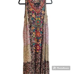 Nwot Sz Sm 100% Rayon Maxi Length Beautiful Patchwork And Embroidery Boho Vibes Let Me Know If You Have Any Questions V-neck Dress With Multicolor Floral Embroidery, Sleeveless Embroidered Dress With Floral Print, Sleeveless Vacation Dresses With Embroidered Multicolor, Bohemian Multicolor Sleeveless Embroidered Dress, Embroidered Sleeveless Maxi Dress, Embroidered Sleeveless Maxi Sundress, Embroidered Sleeveless Sundress Maxi Dress, Multicolor Embroidery Floral Print Dress For Vacation, Casual Sleeveless Embroidered Dress With Floral Print