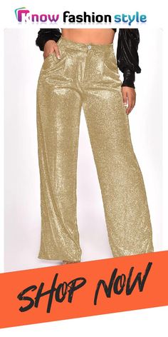 Gold Casual Solid Patchwork Regular High Waist Conventional Solid Color Trousers Trendy Gold Bottoms For Parties, Summer Party Solid Color Bottoms, Summer Party Bottoms In Solid Color, Chic Solid Color Pants For Party, Chic Party Pants In Solid Color, Chic Solid Color Party Pants, High Waist Solid Color Party Pants, Gold Pants For Fall, Gold Pants For Summer Party