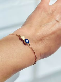 Krishna Bracelet, Trendy Evil Eye Jewelry, Adjustable Metal Evil Eye Jewelry, Handmade Metal Evil Eye Bracelet For Gift, Trendy Evil Eye Jewelry Gift, Gold Heart Evil Eye Jewelry, Dainty Evil Eye Bracelet Jewelry, Gold Heart-shaped Evil Eye Jewelry, Heart-shaped Gold Evil Eye Jewelry