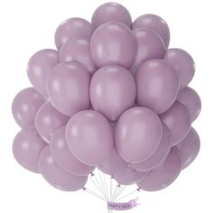 a bunch of purple balloons are in the shape of a tree on a white background