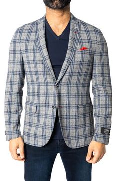 Made from luxe Italian stretch fabric, this single-breasted jacket sports a handsome plaid pattern and an unstructured profile for a casual feel. Curved four-button cuffs and a vividly patterned lining offer a signature touch. Notched lapels Four-button cuffs Chest welt pocket; front flap pockets; interior welt pocket Side vents Partially lined 65% polyester, 25% viscose, 10% elastane Dry clean Made in Turkey Plaid Tweed Jacket For Business Casual, Casual Plaid Fitted Tweed Jacket, Casual Plaid Tweed Jacket For Business, Casual Plaid Tweed Jacket For Business Casual, Fitted Casual Tweed Jacket With Patch Pockets, Casual Plaid Blazer With Notch Lapel, Casual Tailored Plaid Tweed Jacket, Casual Plaid Blazer For Business, Casual Plaid Sport Coat With Welt Pockets