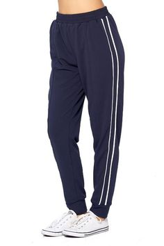 The perfect jogger sweat pants with draw string elastic waist to keep you warm and comfy! Slit pocket white stripe on sides draw string Sweatpants White, Navy Sweatpants, Drawstring Sweatpants, Sweat Pants, White Stripe, Elastic Waist, Sweatpants, Stripes, Elastic