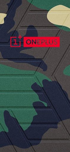 a camouflage background with the word oneplus written in red on top of it