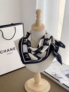 1:1 Replica Accessories  This product is of the best quality.  The production time is 3-5 working days.  Includes box, dust bag, care manual, booklet, card, bill of sale. Scarf Black And White, Chanel Scarf, Bill Of Sale, Silk Scarf Style, Luxury Boots, H&m Shoes, Versace Shoes, Goyard Bag, Luxury Belts