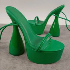 Never Worn Color: Green Type: Strappy Style: Sexy Toe: Open Toe Pattern Type: Plain Details: Lace Up Strap Type: Strappy Heels: Platform Heel Height: Ultra High Heel (15.8-16.5cm / 6.2-6.5inch) Upper Material: Pu Leather Lining Material: Pu Leather Insole Material: Pu Leather Outsole Material: Rubber Summer Heels With Heel Strap In Polyurethane, Summer High Heel Polyurethane Heels, Spring High Heel Polyurethane Heels, Green High Heel Eva Sandals, Trendy Green Heels For Party, Green Open Toe Heels With Eva Material, Green Open Toe Eva Heels, Green Synthetic Heels For Party, Trendy Polyurethane Heels For Party