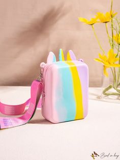 BirdinBag - Mini Unicorn-themed Novelty Bag Pink Unicorn Print Bag For Everyday Use, Playful Multicolor Shoulder Bag As Gift, Playful Multicolor Crossbody Bag, Cute Travel Bag With Unicorn Print, Playful Multicolor Shoulder Bag Gift, Cute Travel Bags With Unicorn Print, Cute Rainbow School Bag, Cute Rainbow School Bags, Playful Multicolor Unicorn Print Bag