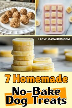 7 homemade no - bake dog treats with text overlay