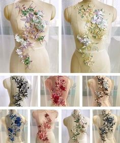 several different types of flowers on mannequins