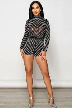 SXY Rhinestone See-through Romper Jumpsuits Summer, Mesh Romper, Sheer Jumpsuit, Romper Designs, Stretch Jumpsuit, Trendy Jumpsuit, Belted Romper, Sequin Rompers, Jumpsuit Summer