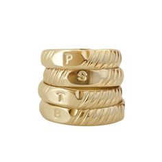 Our initial signet ring is an everyday staple, personalized. It is the perfect piece to showcase yourself or someone you love. This ring is designed with an etched gold band and an initial centerpiece. 14k gold filled Band width: 3 mm Made to order. Please allow 7 business days for processing. Personalized Yellow Gold Initial Ring For Everyday, Everyday 14k Gold Monogram Ring, Everyday Personalized Yellow Gold Initial Ring, Gold Stackable Initial Ring For Everyday, Everyday Gold Stackable Initial Ring, Gold Stackable Rings With Initials For Everyday, Classic 14k Gold Stackable Rings With Initials, Everyday Gold Stackable Rings With Initials, Everyday Gold Engraved Ring Stamped 14k