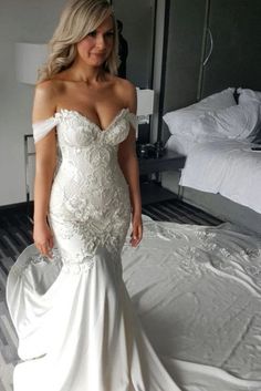 Gorgeous Mermaid Off the Shoulder Lace Appliques Wedding Dress - Wedding Dresses Off The Shoulder Wedding Dress, How To Dress For A Wedding, Shoulder Wedding Dress, Lace Applique Wedding Dress, Wedding Dress With Lace, Boho Wedding Dress Lace, Applique Wedding Dress, Wedding Dresses Strapless, Wedding Dress Trends