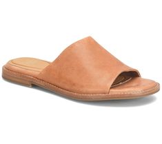 Cool, casual, and comfortable, these sandals exude easygoing vibes and offer slip-on ease. From Sofft. Summer Slip-on Mules With Arch Support, Leather Footbed Mules For Everyday Spring Wear, Everyday Mules With Leather Footbed For Spring, Casual Summer Mules With Leather Footbed, Casual Slides With Leather Footbed, Summer Everyday Slippers With Textured Footbed, Comfortable Slip-on Slides For Spring, Comfortable Slides For Everyday Spring Wear, Casual Slip-on Slides With Flat Heel