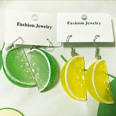 You could get 2 pairs of lemon earrings include green and yellow colors. Material: Resin Pattern elements: Lemon, citrus, green lemon, yellow lemon Occasions: daily work, dates, parties, weddings, Mother's Day gifts, gifts for girlfriend/wife Fake Fruit, Fruit Earrings, Large Earrings, Girlfriend Gifts, Mother's Day Gifts, Lemon, Gifts For Women, Mothers Day, Jewelry Earrings Dangle