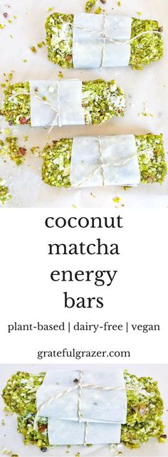 coconut matcha energy bars with plant - based dairy - free vegan grans