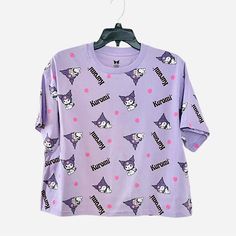 Sanrio Kuromi All Over Print Purple Cropped T-Shirt Condition: Brand New Without Tags Note: Please View All Photos Carefully For Item Description. Thank You. Kuromi Clothes, Sanrio Outfits, Descendants Dr, Pony Wallpaper, Kitty Clothes, Hello Kitty Clothes, Purple Outfits, Purple Skirt, Sanrio Kuromi