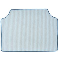 a blue and white striped rug on a white background