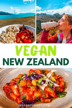 vegan new zealand with images of food and water