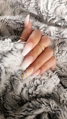 French fade & gold flakes Wedding Nails Gold Flakes, French Tip Gold Flakes, French Fade Coffin, French Fade Nails With Design, French Tip With Gold Flakes, Gold Flakes Acrylic Nails, Acrylic Nails With Gold Flakes, Nails Gold Flakes, Acrylic Nails With Gold