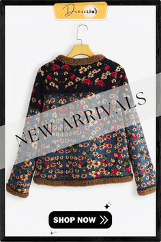 Vintage Floral Print Patch Fleece Long Sleeve Jacket Crew Neck Outerwear With Pockets For Fall, Fall Outerwear With Pockets, Fall Patchwork Crew Neck Outerwear, Winter Patchwork Crew Neck Outerwear, Casual Patchwork Crew Neck Outerwear, Patchwork Crew Neck Winter Cardigan, Fall Patchwork Long Sleeve Fleece Jacket, Multicolor Long Sleeve Fleece Jacket For Winter, Multicolor Long Sleeve Winter Outerwear