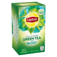 lipton green tea with mint 20 sacs in a carton on a white background