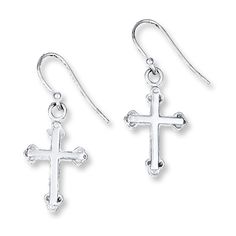 Gothic-style crosses are beautifully rendered in sterling silver earrings. These fashion jewelry earrings are secured with fishhook backs. Silver Cross Earrings, Earrings Stand, Romantic Earrings, Kay Jewelry, Jewelry Advice, Skirt Pencil, Earring Stand, White Cross, Silver Jewelry Earrings