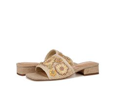 Circus NY by Sam Edelman Josie - Women's Sandals : Natural : Step into elegance with Circus by Sam Edelman Josie slides. These sandals feature a stunning lace-net detail on the upper adorned with floral embroidery, adding a touch of sophistication to your look. With an easy slip-on style and open square toe, they offer both convenience and style. Polyurethane upper. Polyester lining with a foam footbed for added comfort. Block heel. Durable EVA outsole. Imported. Adjustable T-strap Sandals With Textured Footbed, Slip-on Straw Sandals With Textured Sole, Yellow Textured Footbed Slip-on Sandals, Embellished Leather Slip-on Sandals, Circus By Sam Edelman Sandals, Sam Edelman, Circus, Floral Embroidery, Block Heels