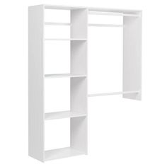 a white bookcase with three shelves on each side