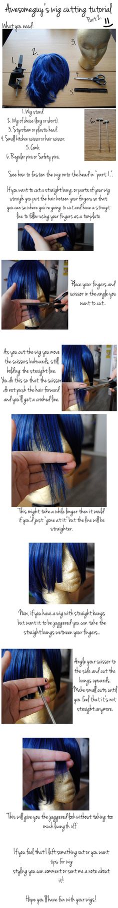 Wig cutting, pt2 Sypha Cosplay, Cosplay Hacks, Wigs Bangs, Wig Tutorials, Wig Tips, Strands Of Hair, Homestuck Cosplay, Geek Diy, Diy Cosplay