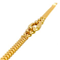 This 22k gold bracelet, weighing 9.2 grams, features a golden and elegant design that exudes sophistication and timeless beauty. The yellow gold finish enhances its luxurious and radiant appearance. Measuring 8.25 inches in length with an additional 1 inch of adjustable links, this bracelet is secured with a lobster lock for added safety and convenience. Ideal for those who appreciate refined beauty and exquisite craftsmanship, this stunning bracelet is a standout addition to any jewelry collection. PRODUCT DETAILS Gold Purity(karat): 22k Gold Weight(grams): 9.2 Item Finish: Yellow Gold Bracelet Length: 8.25" Adjustable Links: 1" Lock Style: Lobster Lock Luxury 22k Gold Bracelet For Formal Occasions, Luxury 22k Gold Formal Bracelet, Classic 22k Yellow Gold Bracelets, Classic 22k Yellow Gold Bracelet, 22k Gold Bracelets For Formal Occasions, Classic 22k Gold Bracelets For Formal Occasions, Classic 22k Gold Bracelet For Formal Occasions, Elegant 22k Gold Jubilee Bracelet, Hallmarked Yellow Gold-plated Chain Bracelet