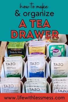 Tea Caddy Diy Bag Holders, Diy Tea Storage Ideas, Tea Drawer Organization Storage Ideas, Tea Organization Diy, Diy Tea Organizer, Diy Tea Bag Organizer, Tea Bag Storage Ideas, Tea Organization Ideas, Tea Drawer Organization