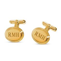 Men's Engravable Oval Cuff Links in Brass with 18K Gold Electroplate (3 Initials) - Trendolla Jewelry Hallmarked Classic Cufflinks For Business, Elegant Polished Finish Cufflinks For Anniversary, Gold Round Elegant Cufflinks, Elegant Polished Cufflinks For Anniversary, Elegant Gold Round Cufflinks, Elegant Gold Cufflinks, Classic Yellow Gold Round Cufflinks, Elegant Gold Cufflinks With Polished Finish, Elegant Engraved Cufflinks For Business