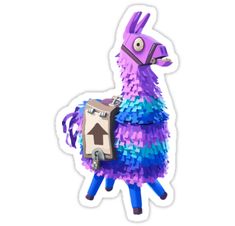 a llama sticker with luggage on it's back is shown in purple and blue