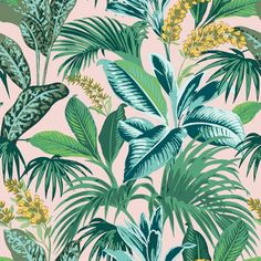 a green and yellow tropical plant wallpaper