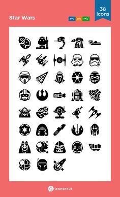 star wars icons are shown in black and white on a pink background, with the words'star wars'above them