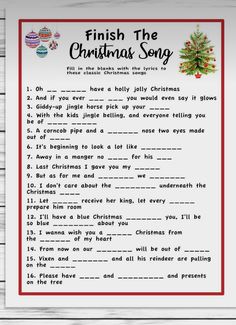 a christmas song with the words'finish the christmas song'in red and white