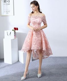 Custom size and custom color are available, there is no extra payment for custom size or custom color. Product Information: Dress Number: #2EDS, Material: Lace, Silhouette: A-line Color: Pink, Hemline: High Low, Back Details: Lace-up Delivery times: Processing time: 2-3 weeksShipping time: 3-5 working days Rush Order Rush order service is available. For rush order, you can receive your order in 2 weeks. Custom Measurements For custom size, please leave us the following measurements in the order Homecoming Dress Short, Pink Evening Dress, Long Sleeve Cocktail Dress, Tulle Sleeves, Evening Dresses Short, Lace Homecoming Dresses