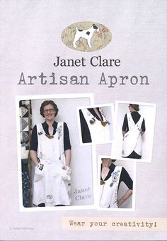 an advertisement for janet clare artisan aprons