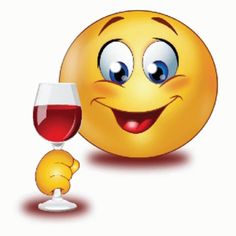 a smiley face holding a glass of wine