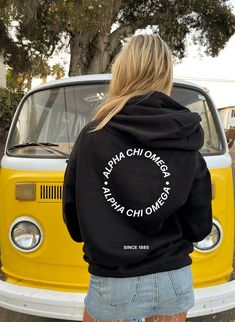 Sometimes simple is best. One of our best selling Alpha Chi Omega sorority hoodies, in solid black color made specifically for Alpha Chi's. This is not your average Gildan hoodie. We only print on high quality, soft, & heavyweight materials, sustainably made and printed in the US. It will quickly become your go-to cozy sweatshirt! ♥ SIZING ♥ Unisex Sizing-  For a more feminine, fitted look we recommend getting your size. For a more oversized look, we recommend sizing up. ♥ SHIP TIME ♥ Items may take up to 7 business days to process before shipping. Shipping time is (on average) an ADDITIONAL 2-5 business days. Shipping times vary for many reasons, but is largely influenced by your location. ♥ CARE INSTRUCTIONS ♥ Wash garments inside-out, with similar colors. Tumble dry on a low cycle. Hang Sorority Hoodies, Alpha Alpha, Sigma Delta Tau, Tri Delta, Alpha Gamma Delta, Kappa Alpha Theta, Alpha Sigma Alpha, Alpha Chi Omega, Alpha Delta