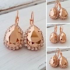 Rose Gold Crystal Earrings As A Gift, Rose Gold Crystal Earrings For Pierced Ears As Gift, Sparkling Rose Gold Earrings For Anniversary, Anniversary Sparkling Rose Gold Earrings, Sparkling Rose Gold Drop Earrings, Rose Gold Drop Earrings For Party, Sparkling Rose Gold Earrings As Gift, Rose Gold Sparkling Drop Earrings, Rose Gold Drop Bridal Earrings For Party