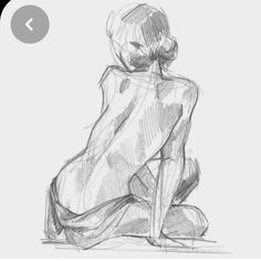 a drawing of a woman sitting on the ground with her back turned to the camera