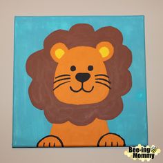 a painting of a lion on a blue background