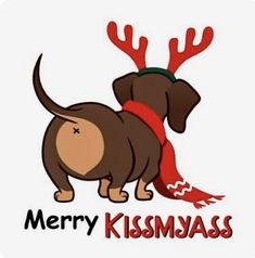 a brown dog wearing a red scarf with antlers on it's head and the words merry kissmass