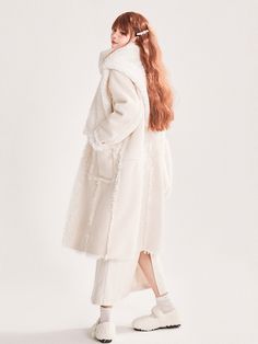 The price is for a coat only, others are not included. Garment Size SizeSMLFull Length98.5100101.5Hem Circumference118122126Bust108112116Sleeve Length545556 Oversized Long Outerwear In Winter White, Winter White Long Outerwear, Winter White Long Outerwear For Winter, Long Winter White Outerwear, Oversized Beige Fur Coat, Winter White Long Outerwear For Spring, Chic Long White Outerwear, White Wool Coat With Lapel Collar For Fall, White Oversized Long Sleeve Fur Coat